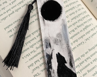 Wolf Moon Bookmark | Hand Painted | Wooden Bookmark | Reader Gifts | Handmade Bookmark | Wolves | Bookish