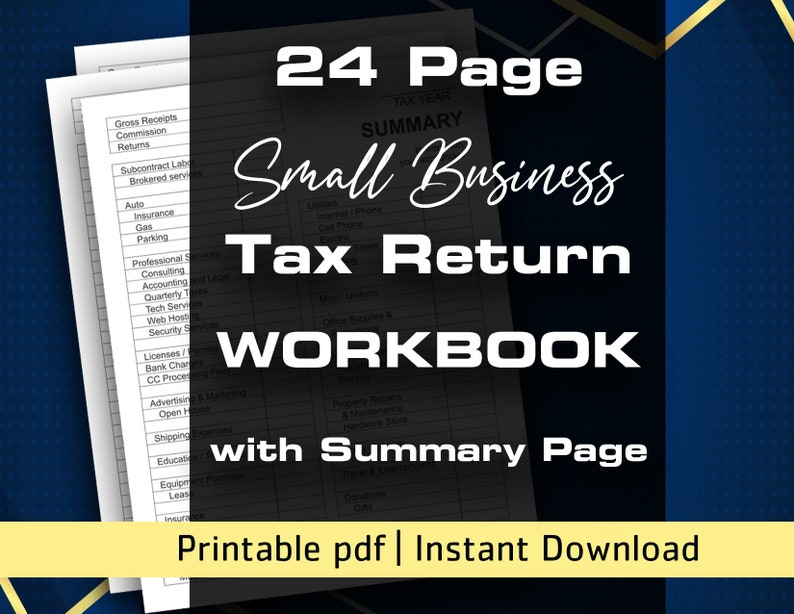 Small Business Tax Return Workbook 24 Pages Instant PDF Download - Etsy
