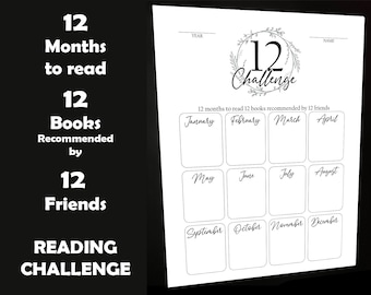 12 Months to read 12 Books Recommended by 12 Friends | Reading Challenge | Handwrite and digital pdf files | Instant Digital Download