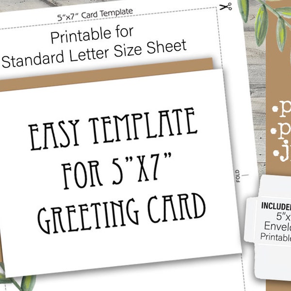 5x7" Greeting Card INSTANT DOWNLOAD | DIY Designer | Letter Sheet template with trim and fold | Bonus envelope printable