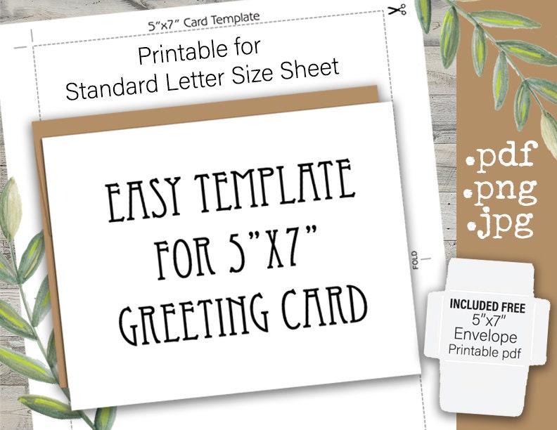 5x7 and 4x6 Greeting Card Templates Instant Download DIY Card