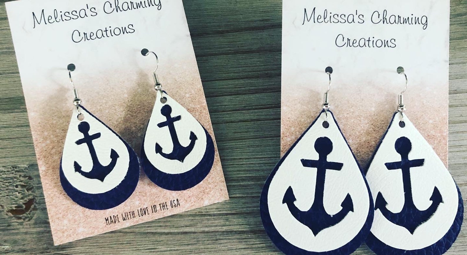 Anchors Away Faux Leather Dangle Earrings Etsy