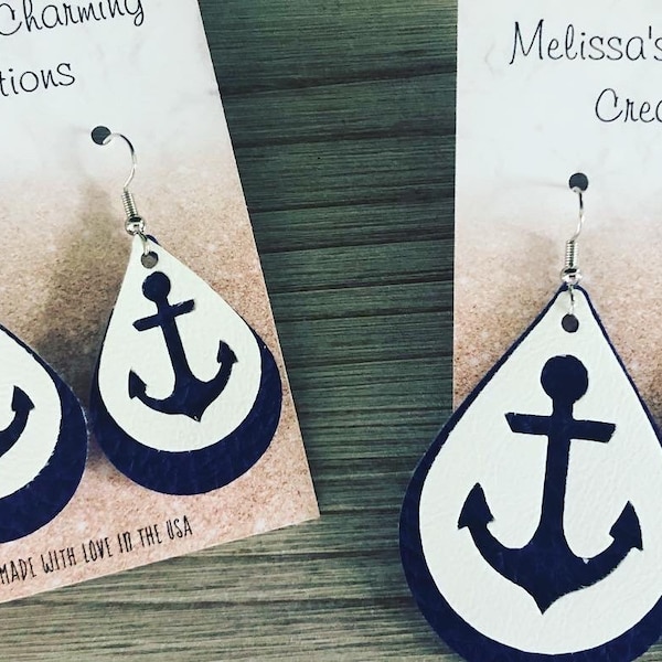 Anchors Away Faux Leather Dangle Earrings