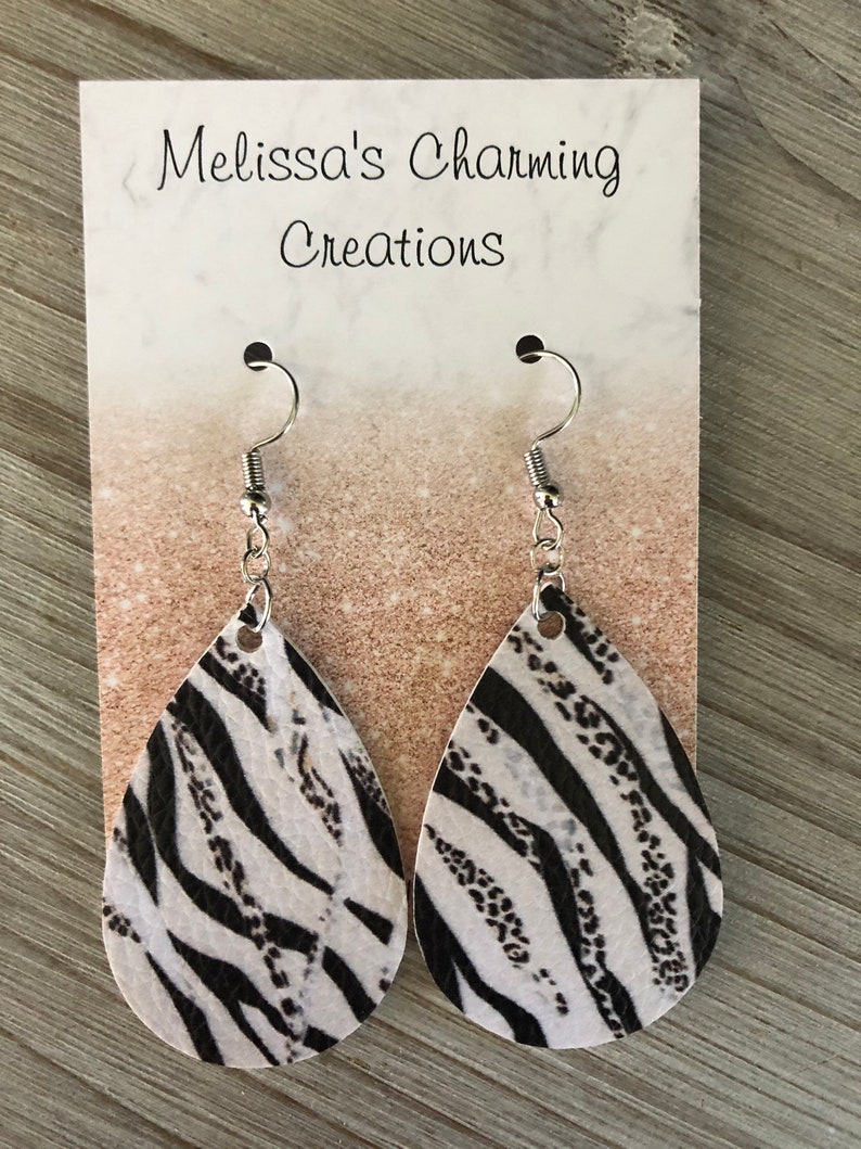Black and White Double-Sided Faux Leather Dangle Earrings