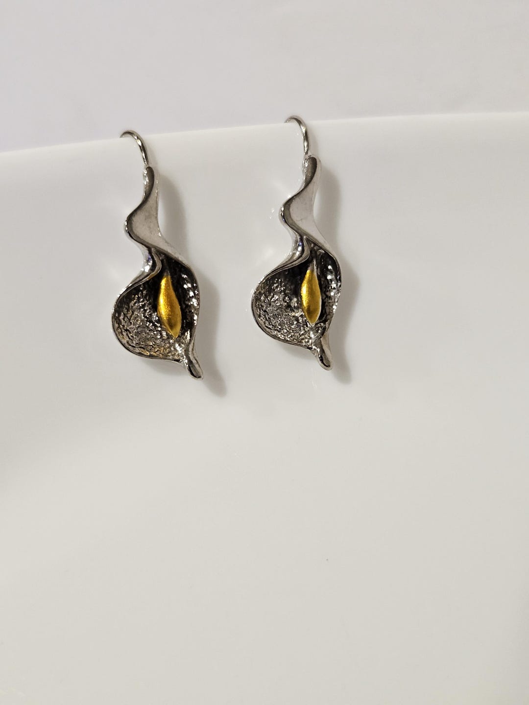 Silver Calla Handmade Silver Calla Lily Earrings, Gold Accent Floral Jewelry - Etsy