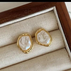 Pendientes de perla – Pendientes vintage de oro y plata – Pendientes barrocos – Joyería minimalista – Regalo elegante para ella – Joyería de trabajo