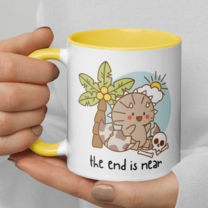 Cute Kawaii The End Is Near Dinosaur 11 oz Ceramic Coffee Tea Mug | Dark Humor Mug/Gift Existential Dread Mug/Gift Pessimistic Mug/Gift