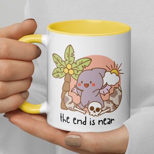 Cute Kawaii The End Is Near Dinosaur 11 oz Ceramic Coffee Tea Mug | Dark Humor Mug/Gift Existential Dread Mug/Gift Pessimistic Mug/Gift