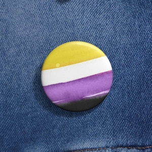 Watercolor Non-Binary Pride Flag 1.25 in. Pinback Button | Non-Binary Pride Pins/Buttons, Non-Binary Ally Pins/Buttons, LGBTQ+ Pride Pins
