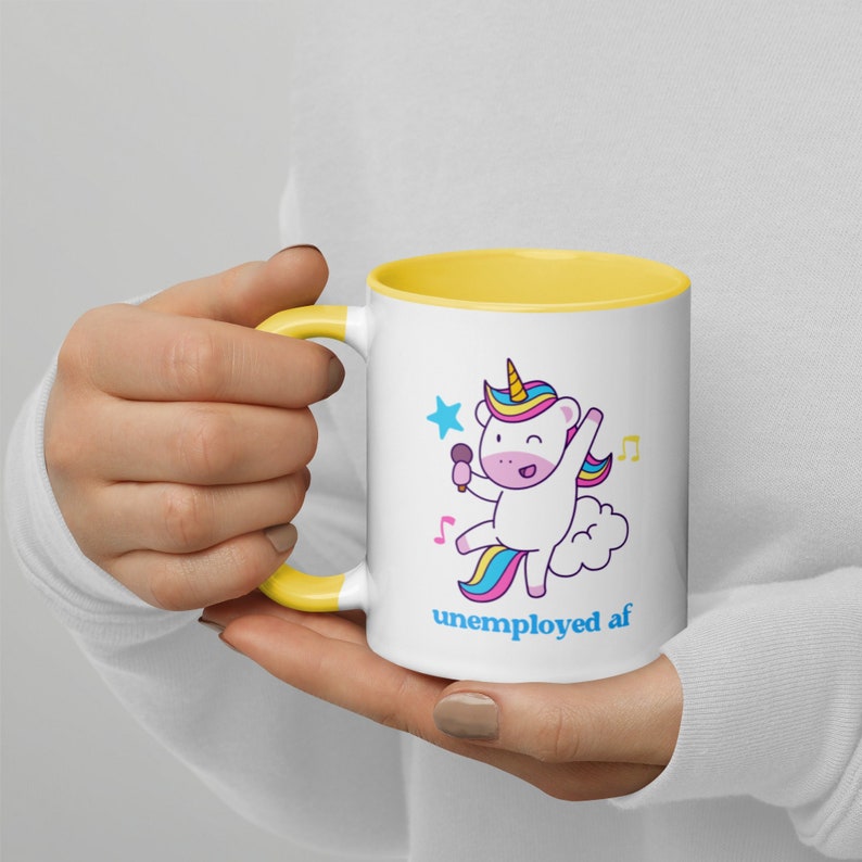 Unemployed AF Cute Kawaii Unicorn 11 oz Ceramic Coffee Tea Mug Unemployed Mug/Gift, Gift for Unemployed/Laid Off Funny Unemployed Mug image 1