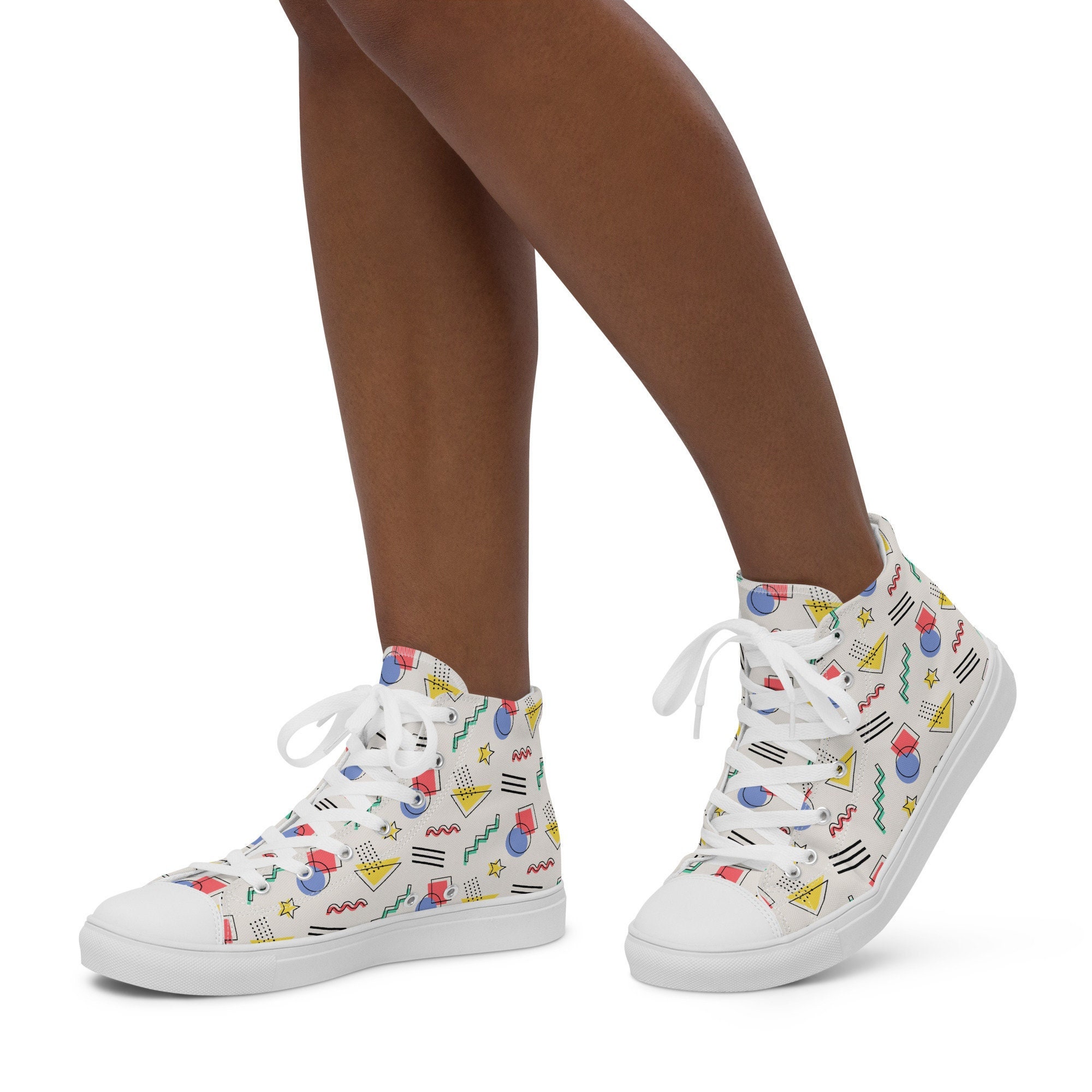 80s 90s Memphis Print Style Women's High Top Canvas Sneakers