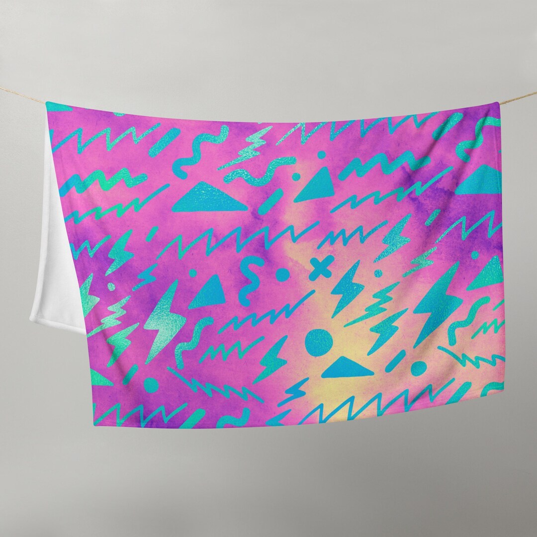 Retro 1980s 1990s Abstract Shapes Soft Fleece Throw Blanket 50 in X 60 ...