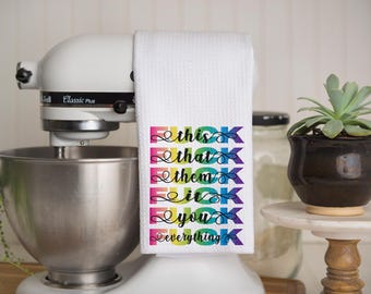 Funny Waffle Kitchen Towel, Sarcastic Adult Humor Dish Towel, Bold Kitchen Decor, Gag Gift Idea