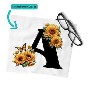 Monogram Sunflower Microfiber Lens Cleaning Cloth – Eyeglass, Sunglass, Camera, Phone Screen Wipe – 6&quot;x6&quot; Reusable, Streak-Free, Soft Cloth