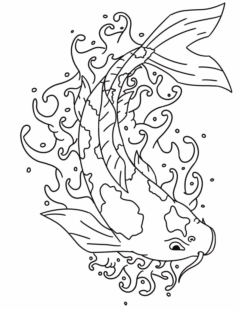 Koi Fish Printable Coloring Page Etsy Koi Fish Printable Coloring Page Etsy