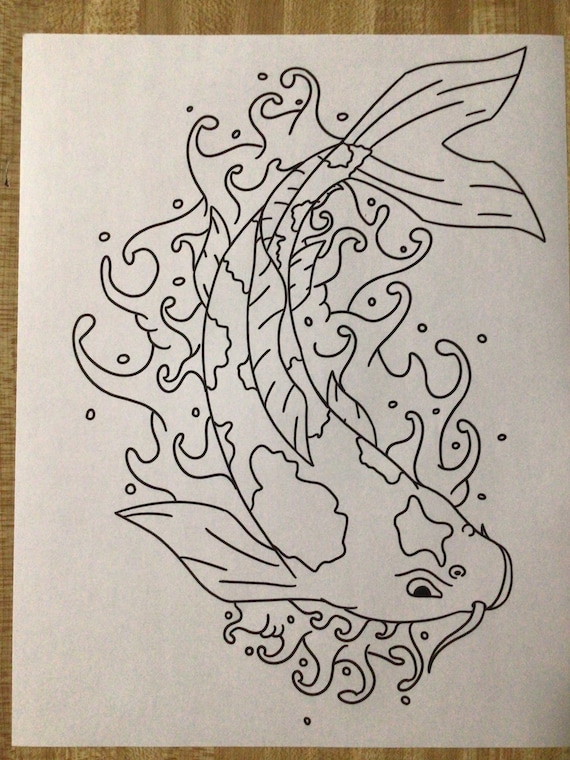 koi fish printable coloring page etsy ireland