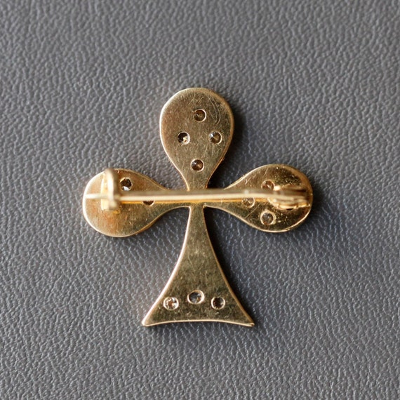 Vintage 18k Gold & Diamond Trefoil Brooch Gem