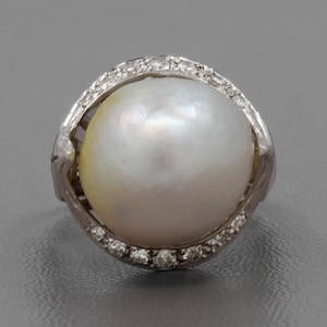 Vintage Baroque Pearl Statement Ring in 18k White Gold