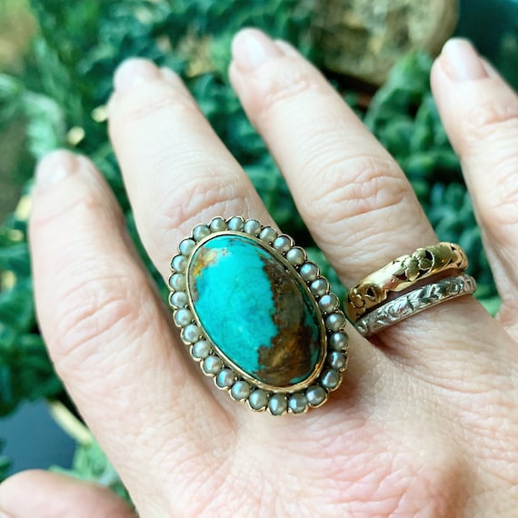 Antique Turquoise Statement Ring - image 6
