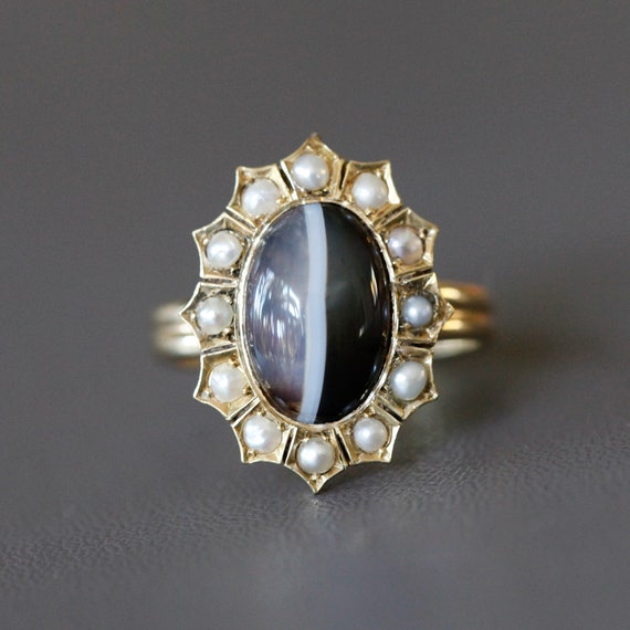 Banded Agate Halo Conversion Ring - image 1