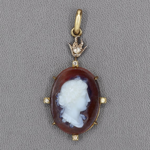 Antique French Hardstone Cameo Pendant - image 1