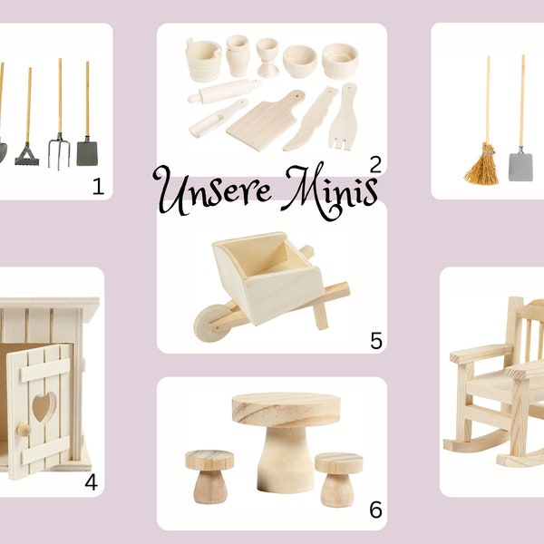 Mini Deko Möbel, Gegenstände aus Holz, verschieden Designs, Dekoration, Geschenk, basteln, Wichtelmöbel, Rohling