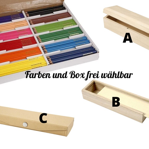 Stiftebox Holz für bis zu 12 Stifte+ Dreikant Jumbo Colortime Buntstifte, Farben und Box frei wählbar, Mine 5mm, Malen, Ausmalen, Schule