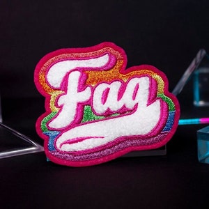 F*g Varsity Chenille Patch | Funny Gay Gift | Rainbow Iron On Embroidery | Mature