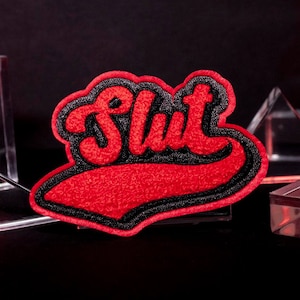 Sl*t Varsity Chenille Patch | Red & Black Embroidery, Iron On | Mature
