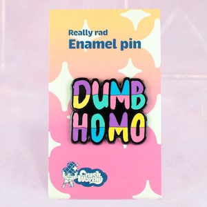 Spilla smaltata Dumb Homo / Divertente regalo gay / Accessorio arcobaleno Pride / Maturo