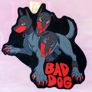 Bad Dog Pup Cerberus Vinyl Glossy Sticker | Pup Play Stickers | Funny LGBTQ+ Kink Designs | Unique Puppy Pride Gifts | Cute & Bold Queer Art