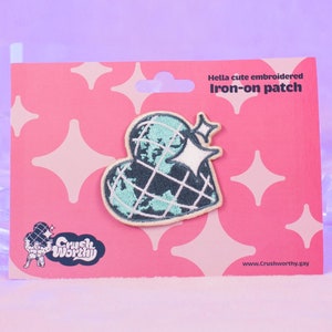 Parche de amantes del mundo, bonito regalo de planeta con forma de corazón, mapa queer para bordar con plancha