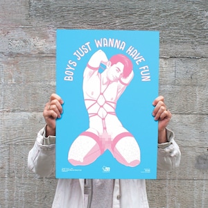 Trans Boys Just Wanna Have Fun Poster, Trans Masc Shibari Wall Art, Transgender Rope Bondage Illustration Mature