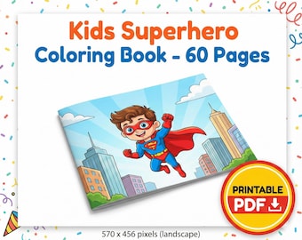Kids Superhero Coloring Book Printable PDF | 50 Pages | Easy Cute Hero Coloring Sheets | Instant Download