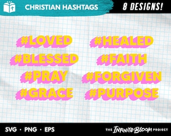 Christian Hashtags SVG Bundle, Scripture Faith Bible Verse Quote SVG Bundle, clipart SVG files for cricut