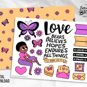 Love Never Fails | Bible Journaling, Prayer Journal, Devotional, Christian Faith, Printable, Traceable Illustration, Scrapbooking Bundle