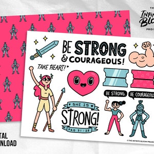 Be Strong and Courageous | Bible Journal, Prayer Journal, Devotional, Christian, Printable, Traceable Illustration, Scrapbooking Bundle