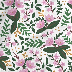May include: A seamless pattern featuring pink flowers, green leaves, and gold dots on a white background. The text "THE INFINITE BLOOM PROJECT" is at the bottom of the image.