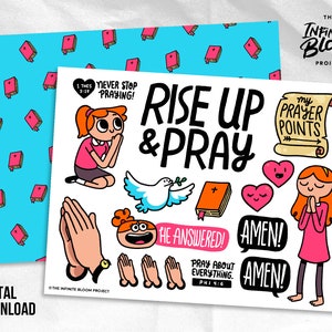 Rise Up and Pray | Bible Journaling, Prayer Journal, Devotional, Christian Faith, Printable, Traceable Illustration, Scrapbooking Bundle