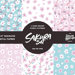 Sakura Blumen Set, Kirschblüte Bundle, nahtlose Blumenmuster, für digitale Scrapbooking, Einladungen, Hochzeit, Planer, kommerzielle Nutzung