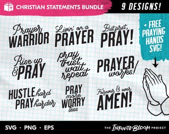 Prayer Quotes SVG Bundle, Christian Faith Bible Verse Quote SVG Bundle, Pray More Worry Less clipart SVG files for cricut