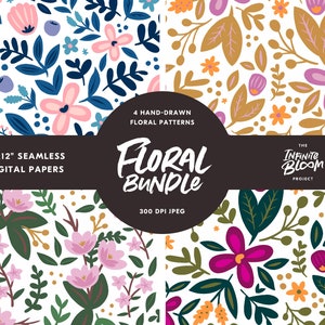 Floral Digital Paper Bundle, Seamless Floral Pattern,  for Digital Scrapbooking, Invitations, Wedding, Planners, Commercial Use