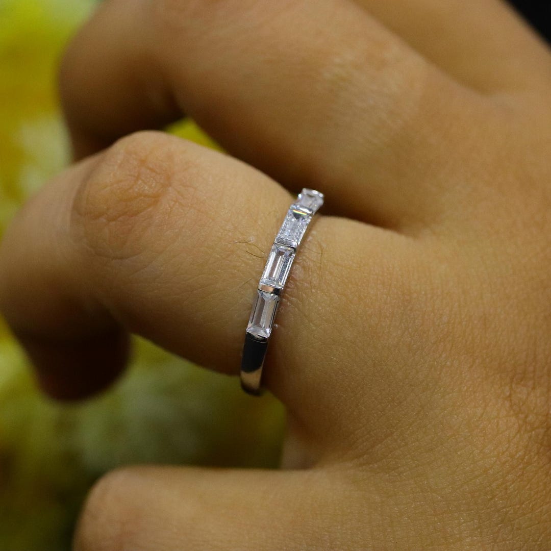Baguette Lab Diamond Wedding Band: 14K White Gold Anniversary Ring - Etsy