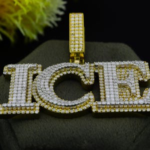 Pingente de número de moissanita de prata ICE personalizado para homens, corrente de letra da sorte de hip hop, joia Ice Out, presente