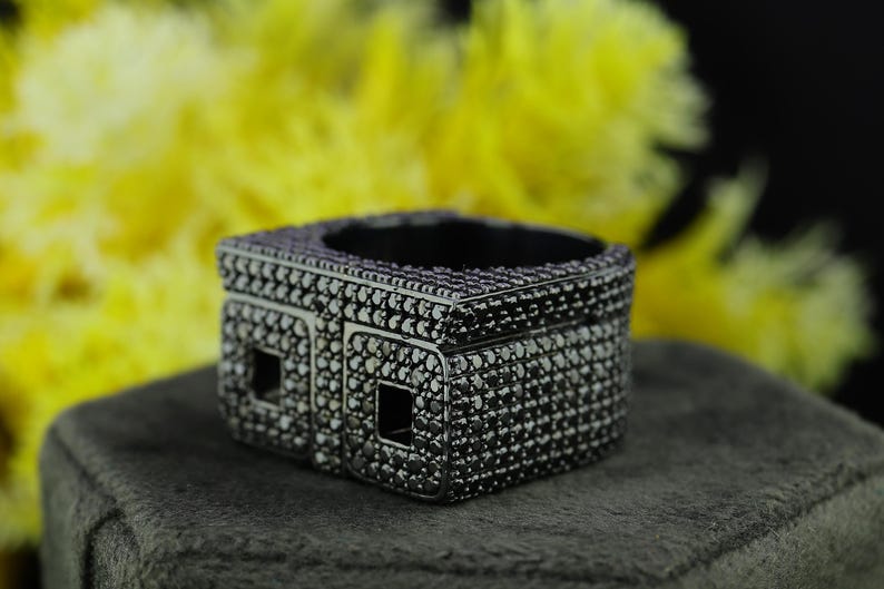 Black Rapper Rings Black Moissanite Iced Out Personalized Name Rings for Men Luxury Hip ...