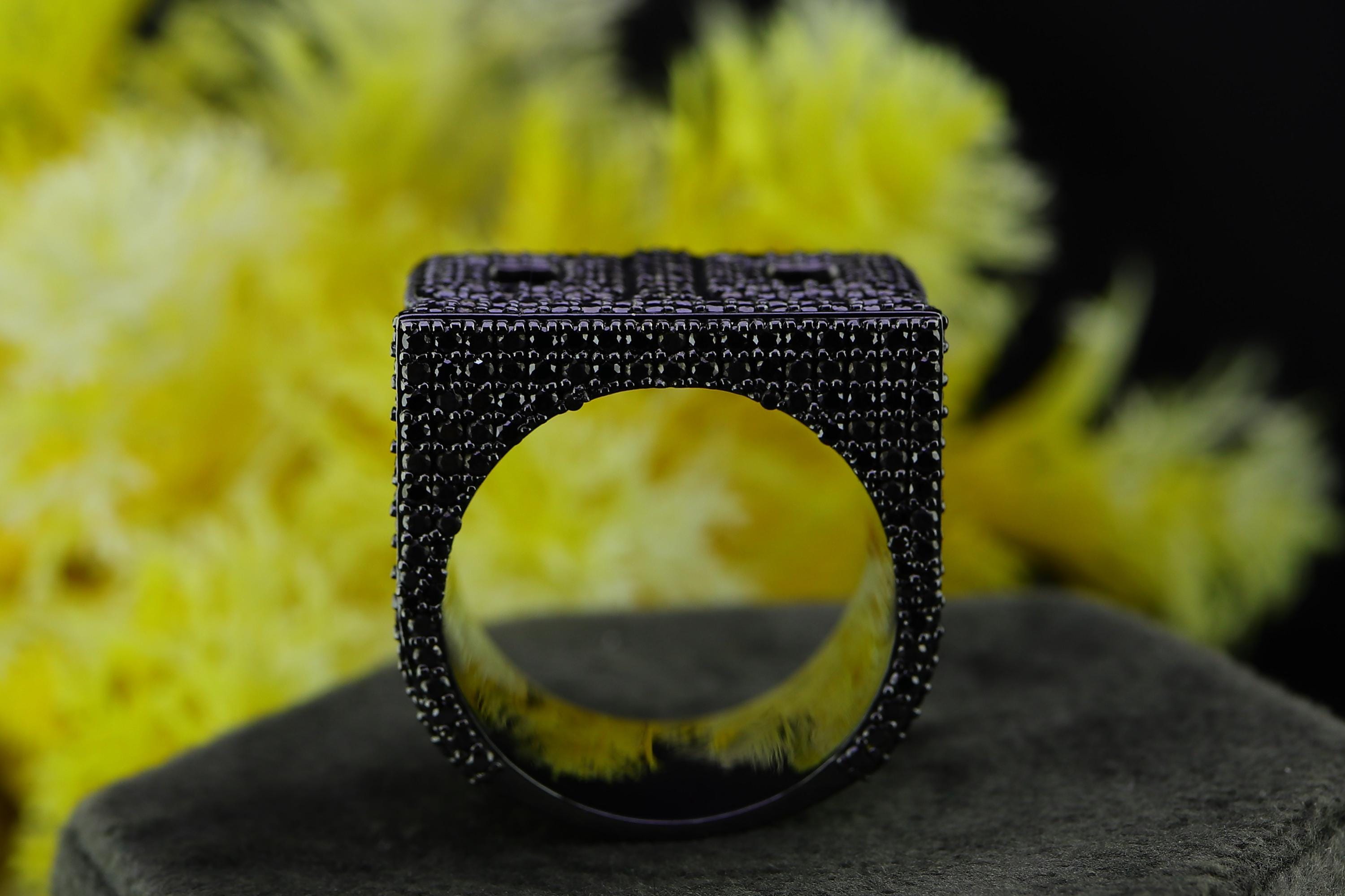 Black Rapper Rings Black Moissanite Iced Out Personalized Name Rings for Men Luxury Hip ...