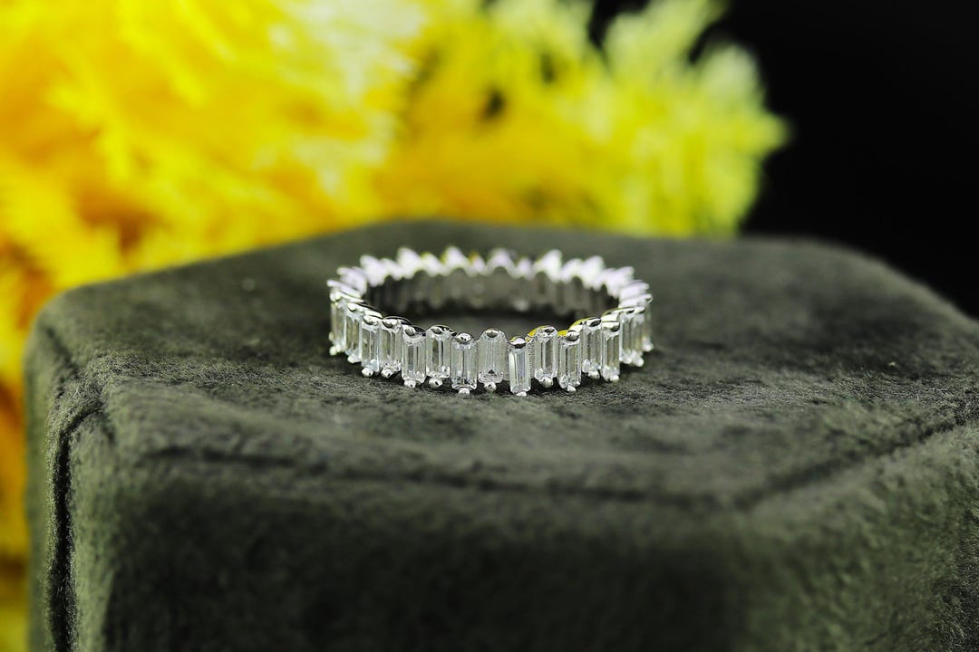 Baguette Lab Diamond Eternity Band, 14K Gold Zig Zag Ring - Etsy