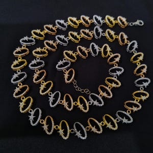 14mm Unique Oval Moissanite Chain - Yellow White & Rose Gold Plated Cuban Hip Hop Chain for Trendy Style