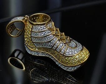 Moissanite Jordan Shoe Pendant Necklace, Yellow Diamond, S925 Silver
