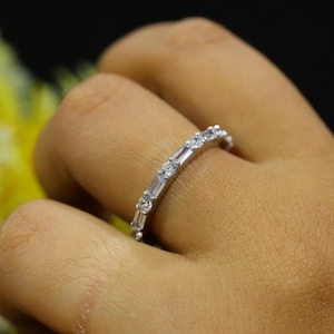 14kt VVS Lab Grown Diamond Wedding Band  Fully Eternity Baguette & Round Ring Eternity Wedding Ring  Diamond band for gift her